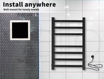 Aluminium Heated Towel Rail 7-Bar Electric Warmer Black - Image 8