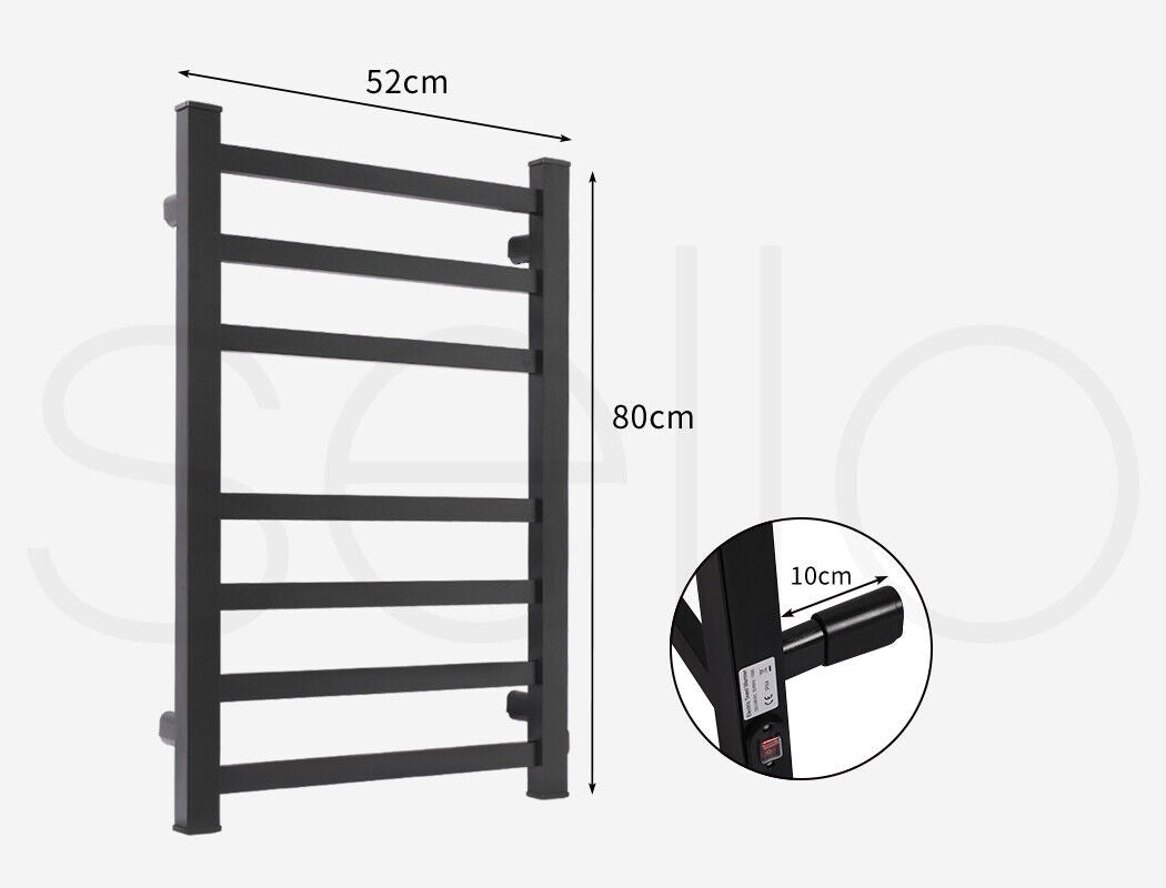 Aluminium Heated Towel Rail 7-Bar Electric Warmer Black - Image 9