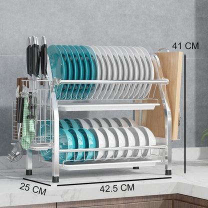 2 Tier Silver Kitchen Dish Rack Drainer 41cm High 25cm Long - Image 2