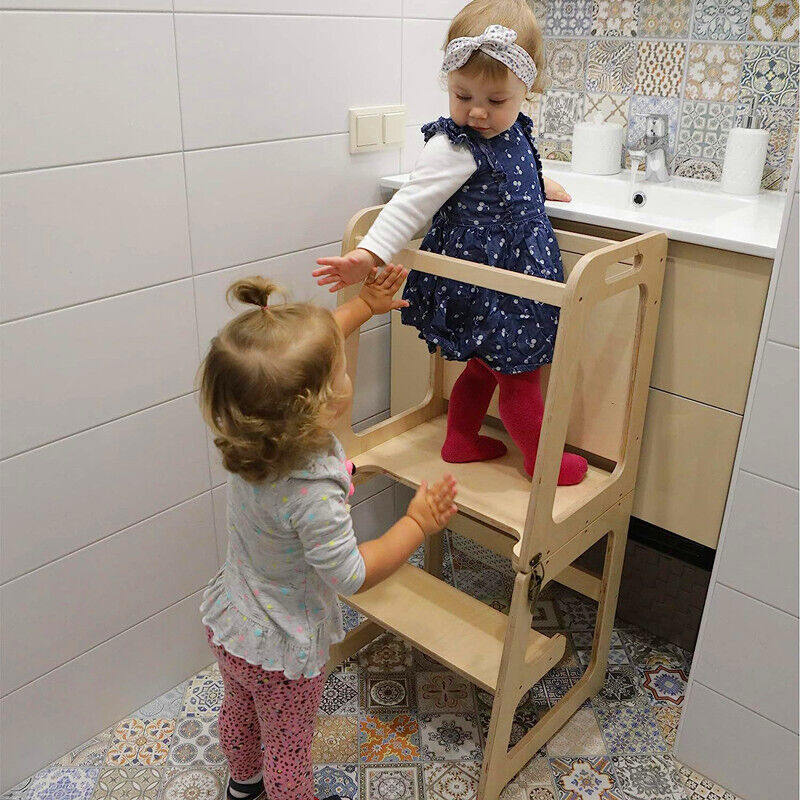 Wooden Toddler Step Stool Learning Tower Kitchen Safety - Image 4