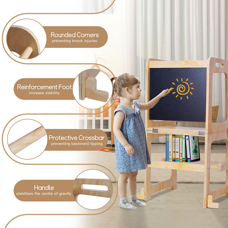 Wooden Toddler Step Stool Learning Tower Kitchen Safety - Image 7