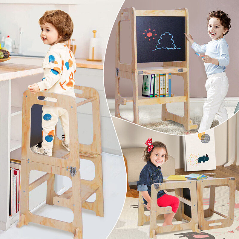 Wooden Toddler Step Stool Learning Tower Kitchen Safety - Image 8