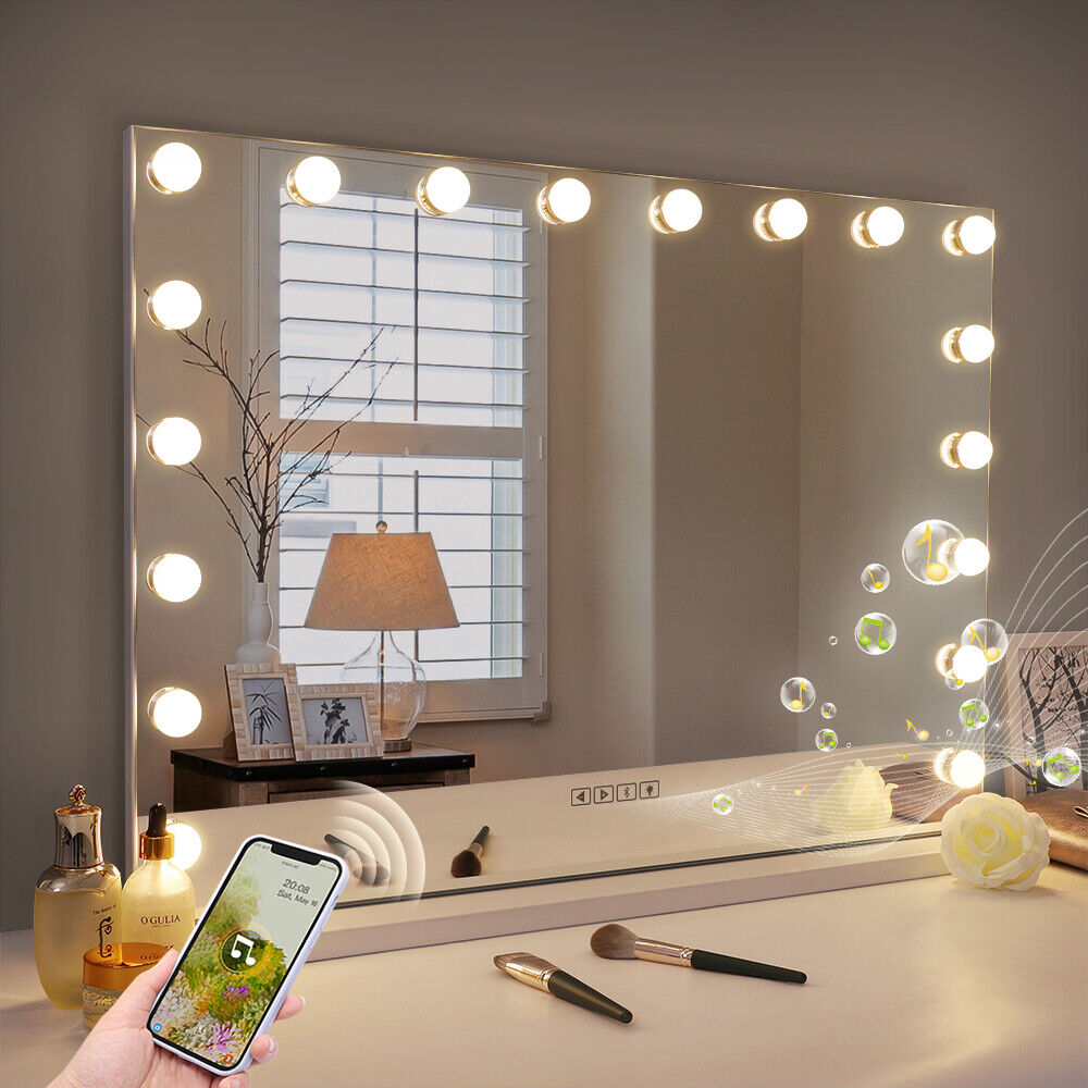 White Bluetooth Hollywood Mirror Rectangle Vanity Wall Light - Image 2