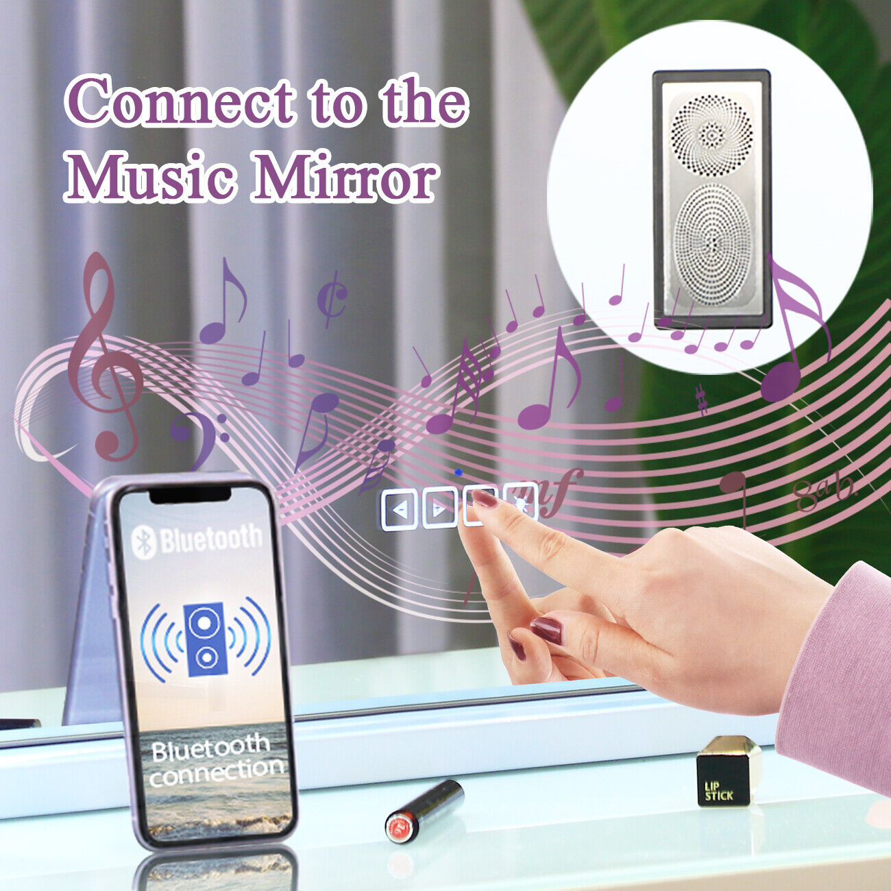 White Bluetooth Hollywood Mirror Rectangle Vanity Wall Light - Image 3