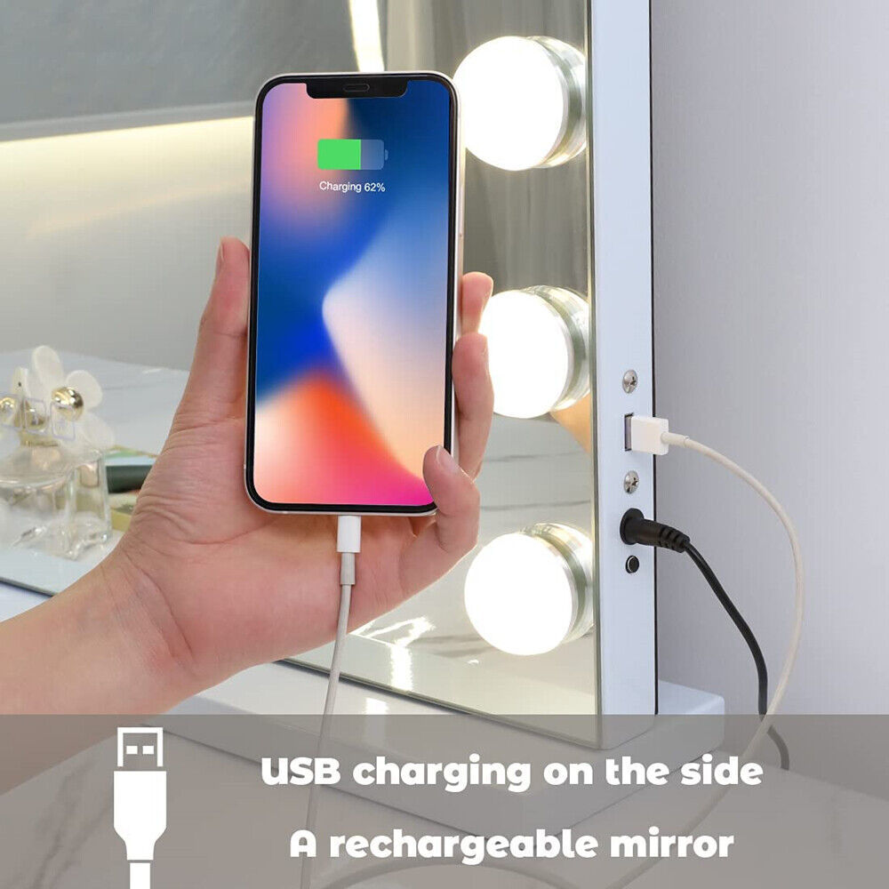 White Bluetooth Hollywood Mirror Rectangle Vanity Wall Light - Image 4