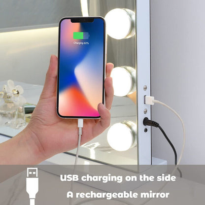 White Bluetooth Hollywood Mirror Rectangle Vanity Wall Light - Image 4