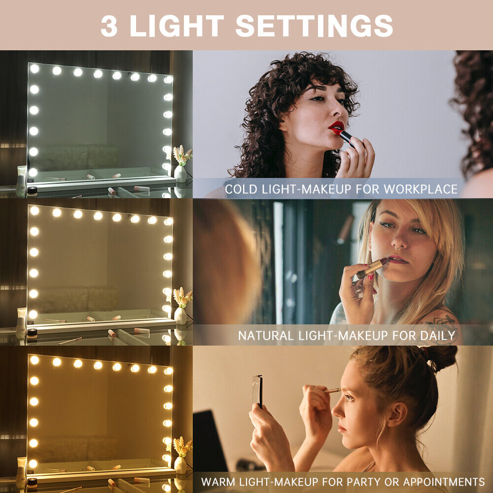 White Bluetooth Hollywood Mirror Rectangle Vanity Wall Light - Image 6