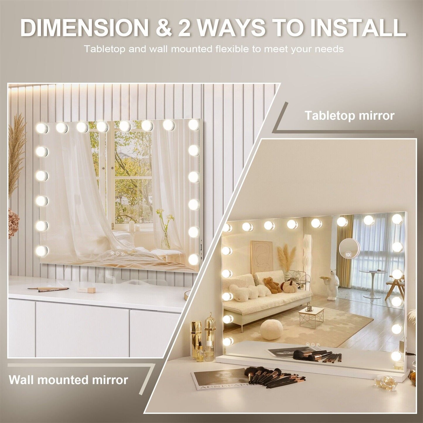 White Bluetooth Hollywood Mirror Rectangle Vanity Wall Light - Image 7