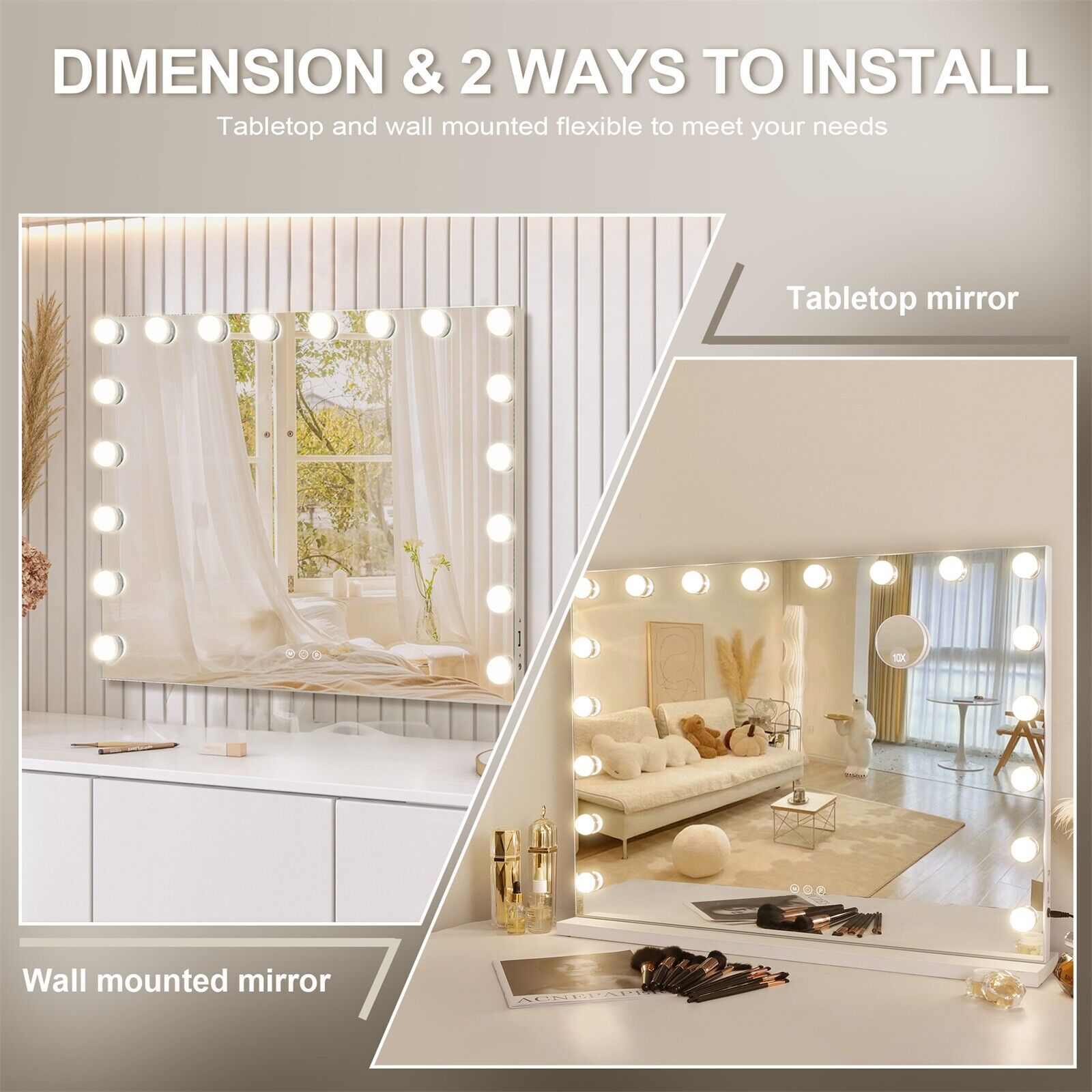 White Bluetooth Hollywood Mirror Rectangle Vanity Wall Light - Image 7