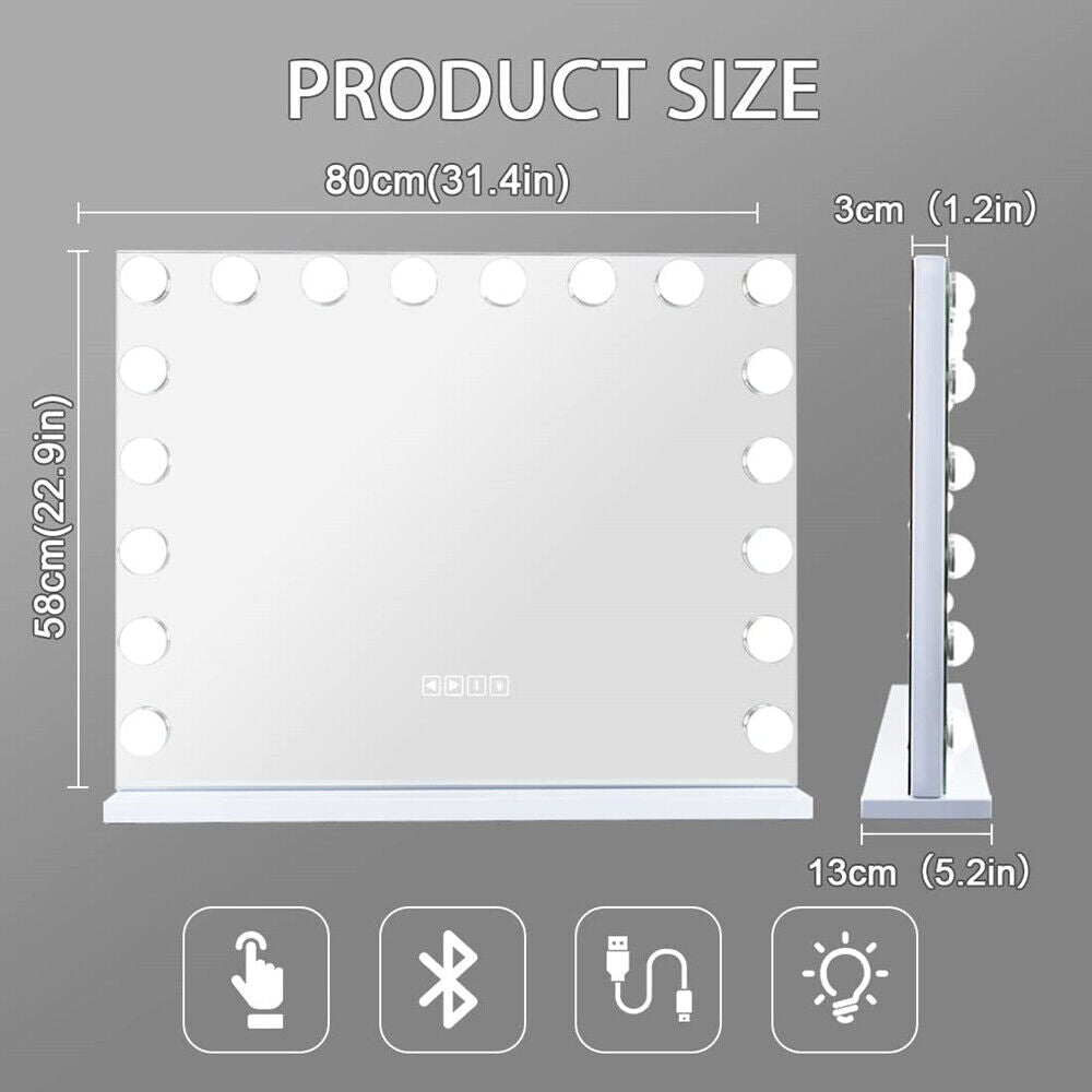 White Bluetooth Hollywood Mirror Rectangle Vanity Wall Light - Image 8