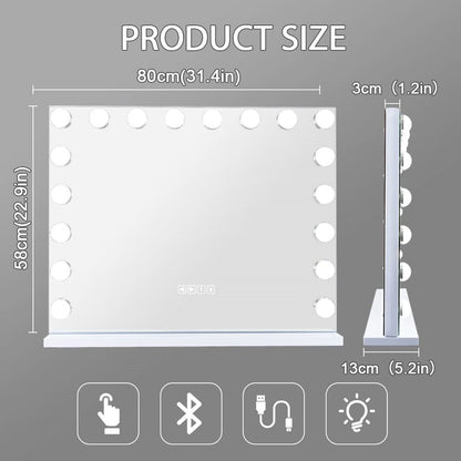 White Bluetooth Hollywood Mirror Rectangle Vanity Wall Light - Image 8