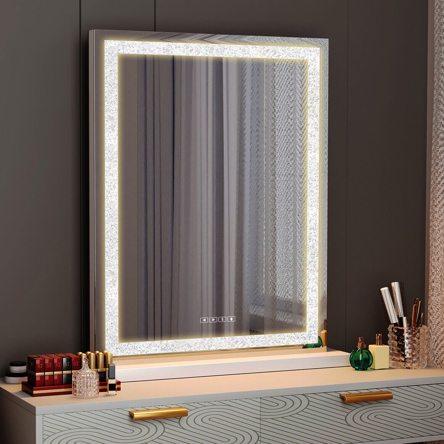 Crystal Vanity Mirror 80CM LED Bluetooth Magnifying - Image 2