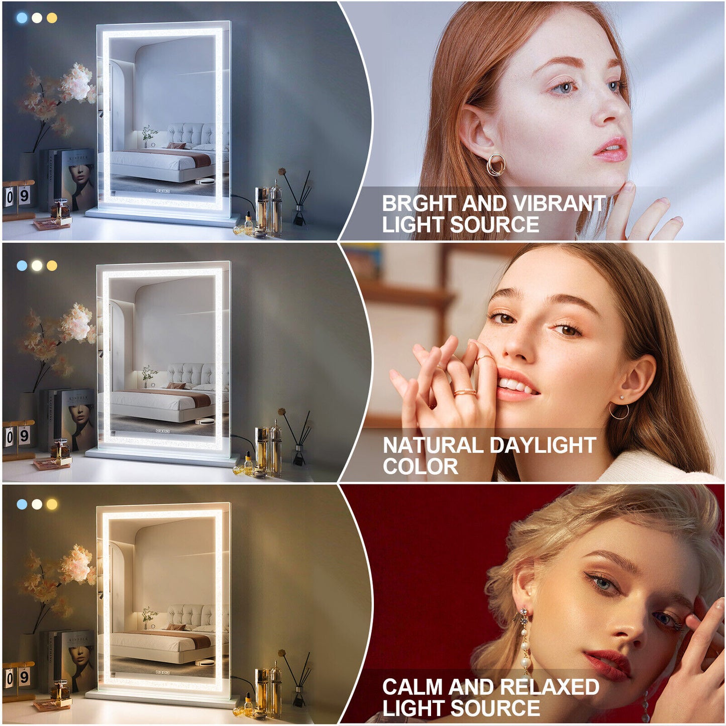 Crystal Vanity Mirror 80CM LED Bluetooth Magnifying - Image 5