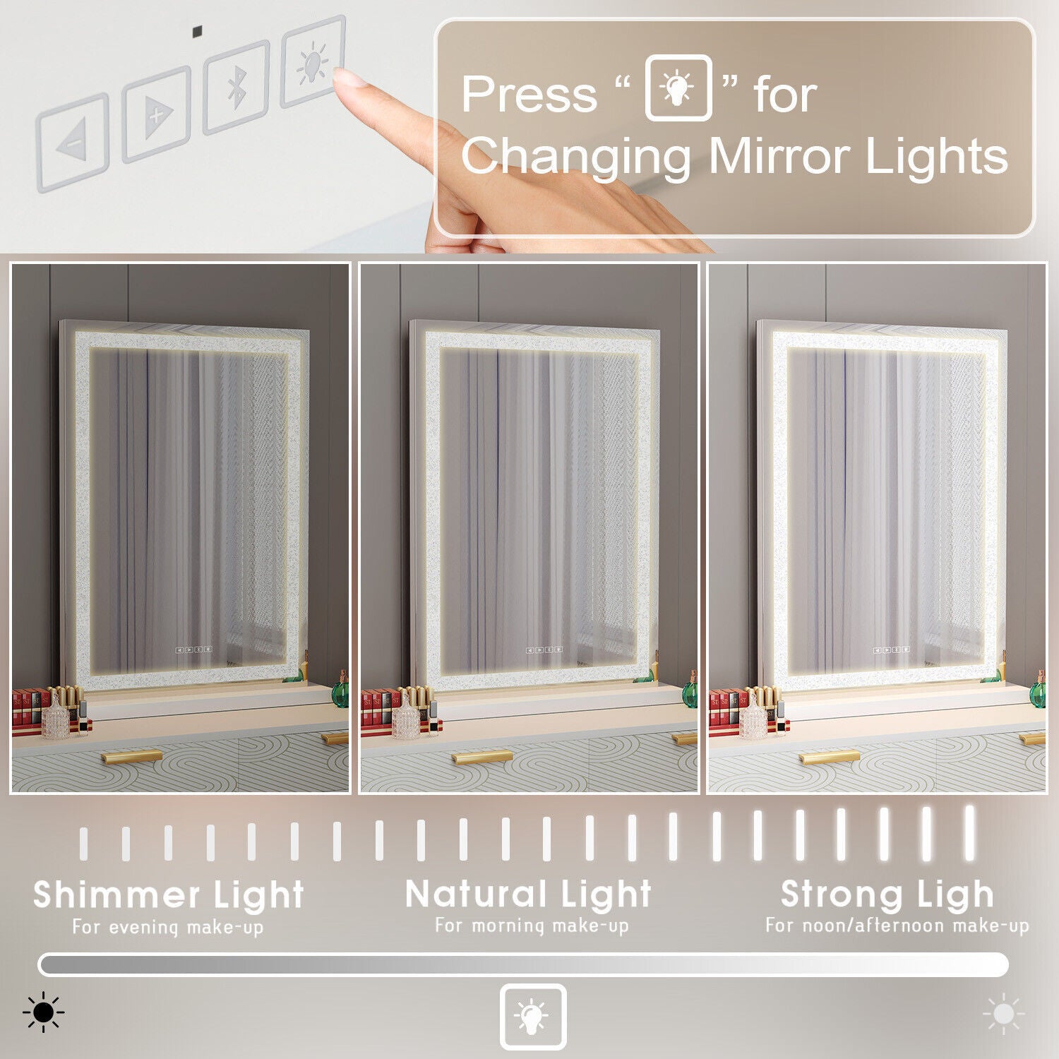 Crystal Vanity Mirror 80CM LED Bluetooth Magnifying - Image 6