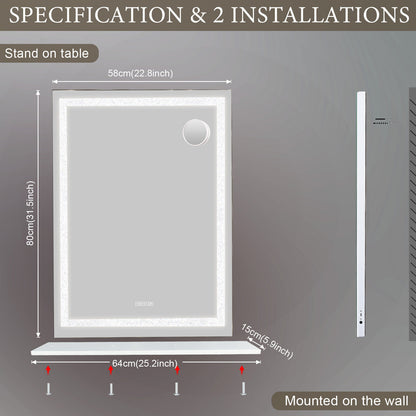 Crystal Vanity Mirror 80CM LED Bluetooth Magnifying - Image 7