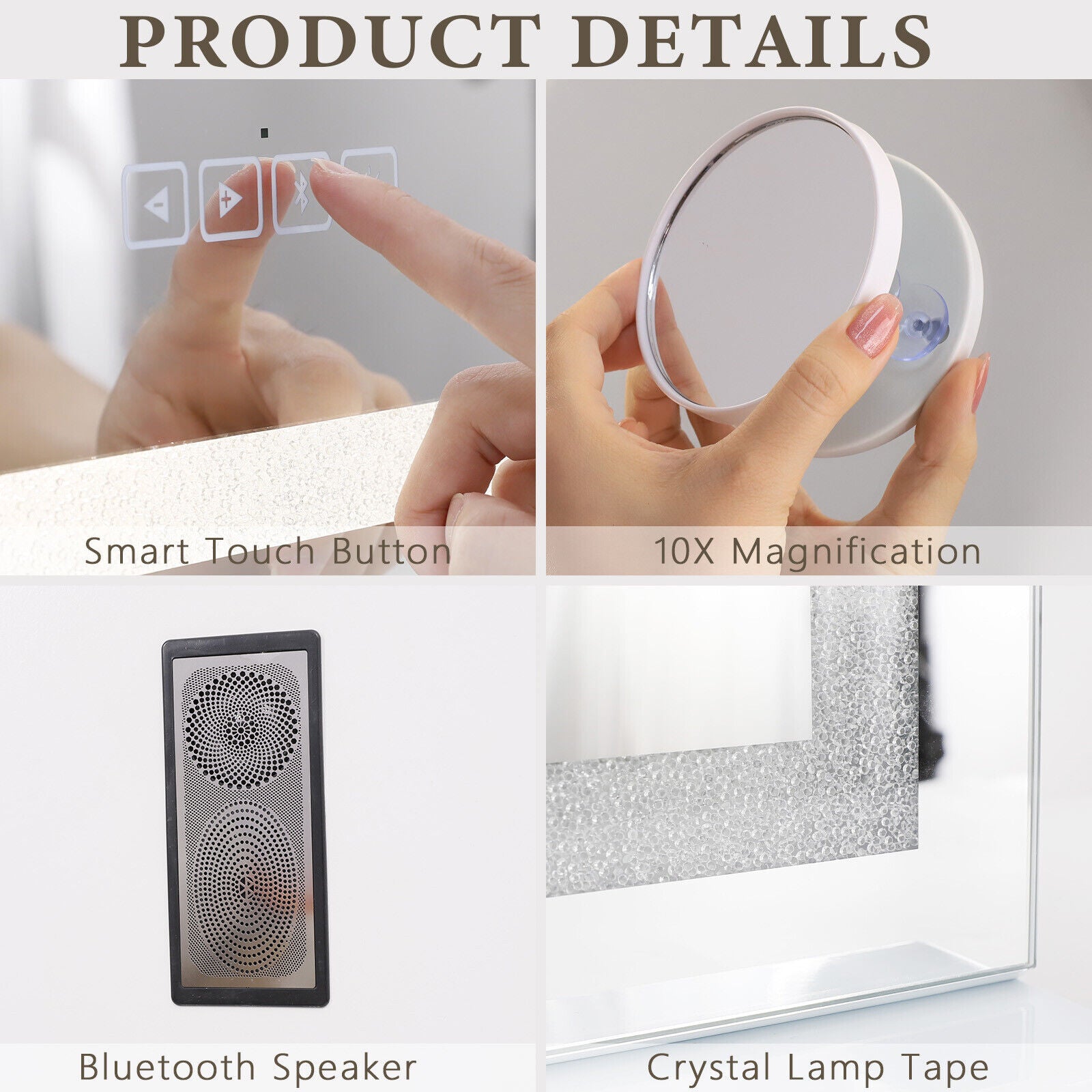 Crystal Vanity Mirror 80CM LED Bluetooth Magnifying - Image 8