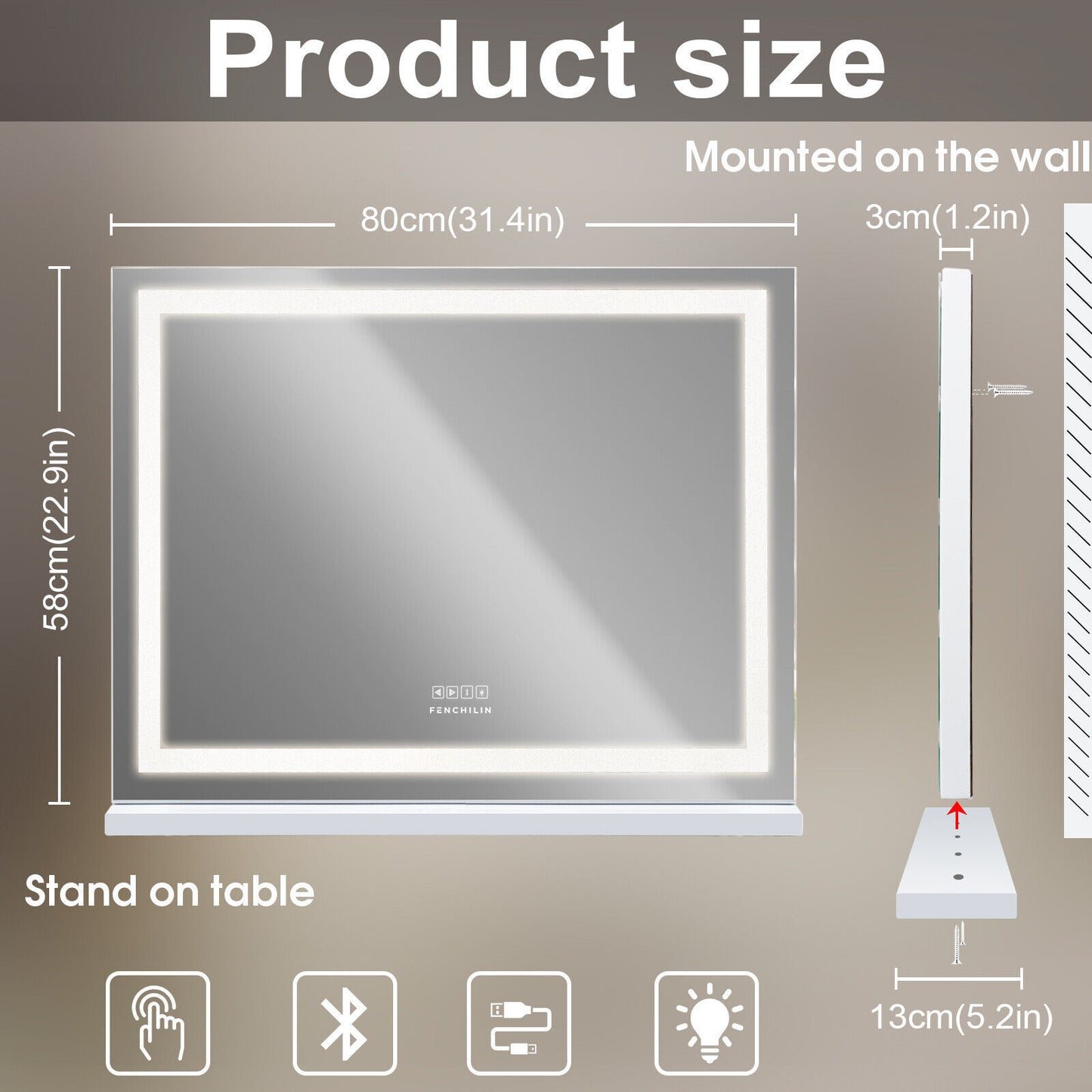 LED Makeup Mirror Bluetooth Touch Sensor Hollywood Vanity - Image 7