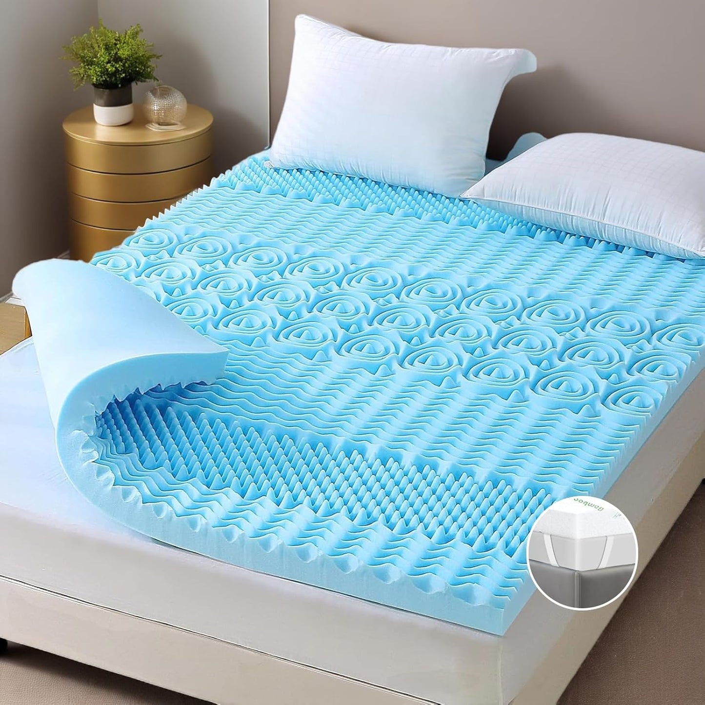 Single Memory Foam Mattress Topper 7-Zone Bamboo Cover Breathable
