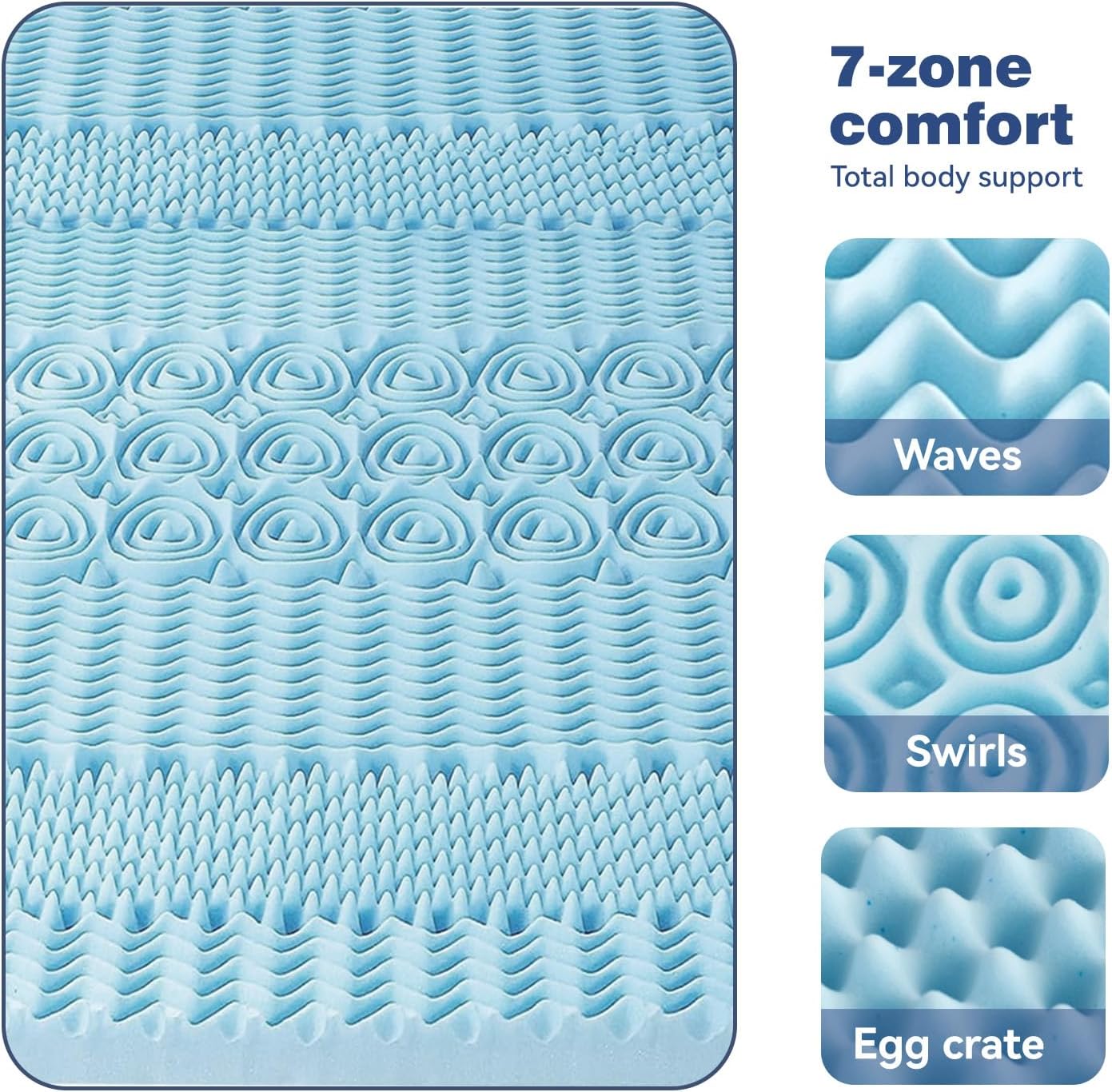 Single Memory Foam Mattress Topper 7-Zone Bamboo Cover Breathable - Image 5