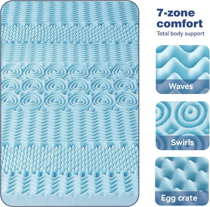 Queen Memory Foam Mattress Topper 7-Zone Bamboo Cover Breathable - Image 5