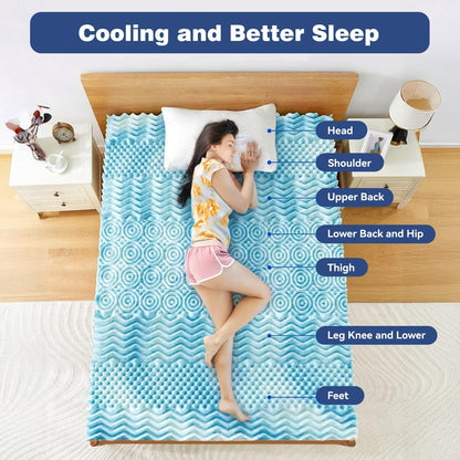 Queen Memory Foam Mattress Topper 7-Zone Bamboo Cover Breathable - Image 6