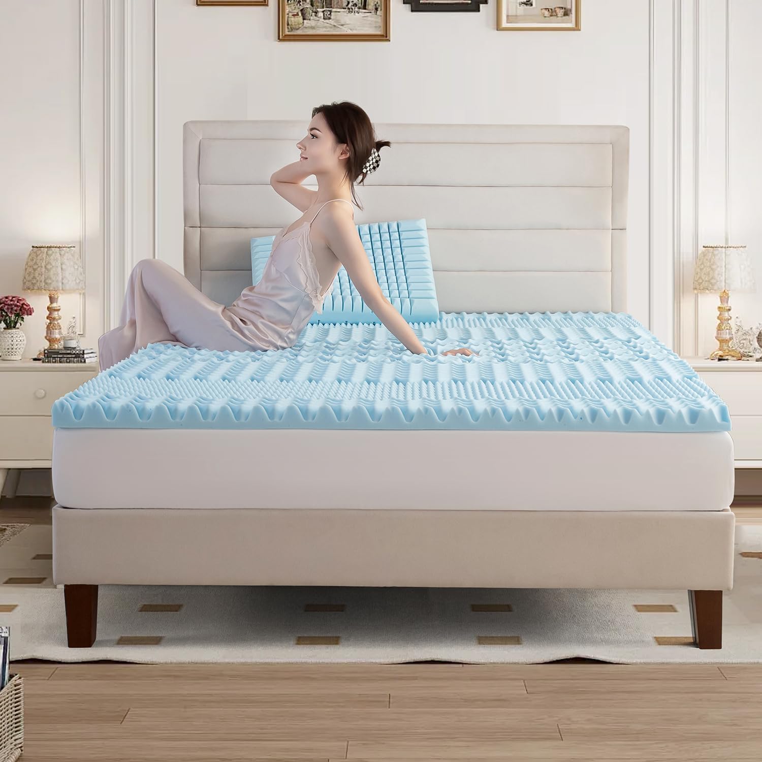 Queen Memory Foam Mattress Topper 7-Zone Bamboo Cover Breathable - Image 9