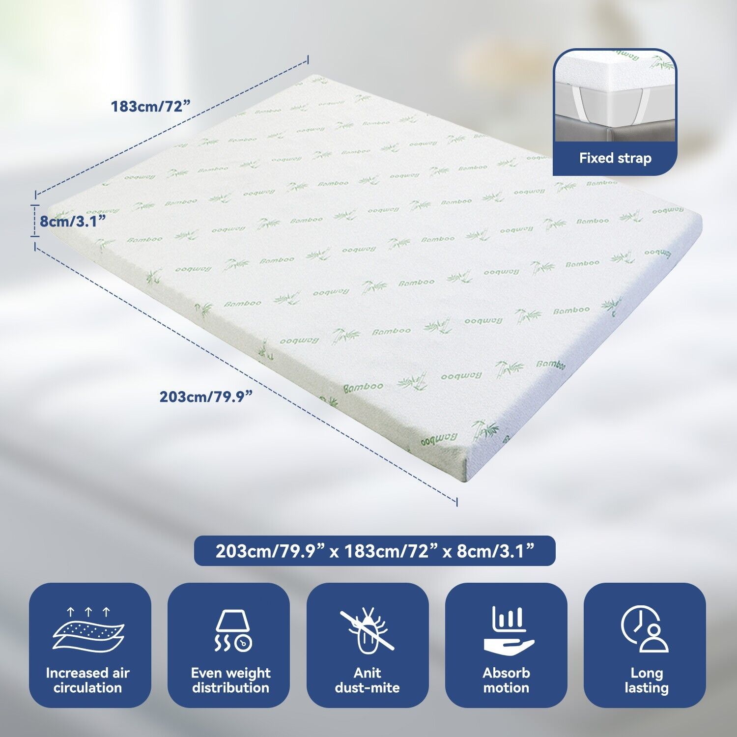 King Mattress Topper Memory Foam 7-Zone 8cm - Image 2