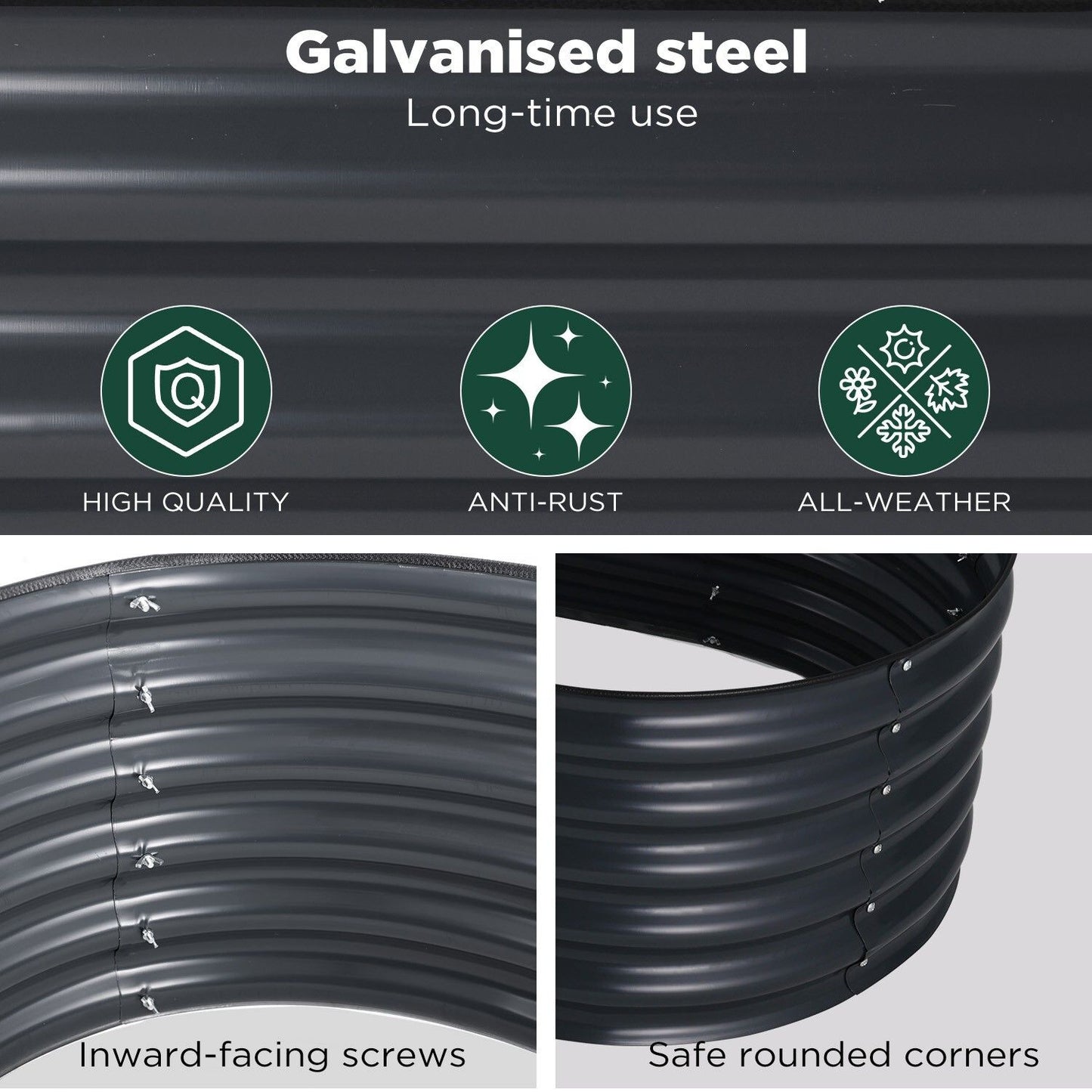 Oval Raised Garden Bed 160x80x42cm Galvanised Steel Planter - Image 5