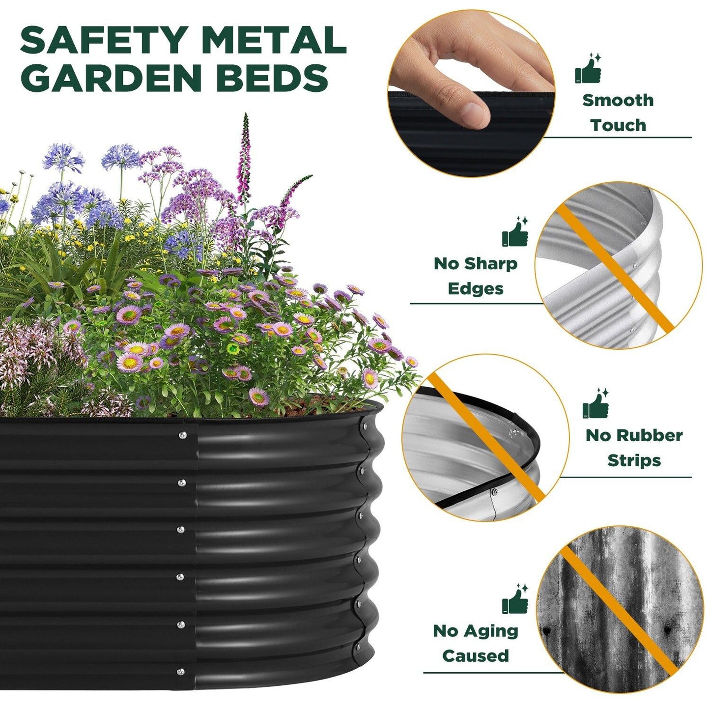 Oval Raised Garden Bed 160x80x42cm Galvanised Steel Planter - Image 6