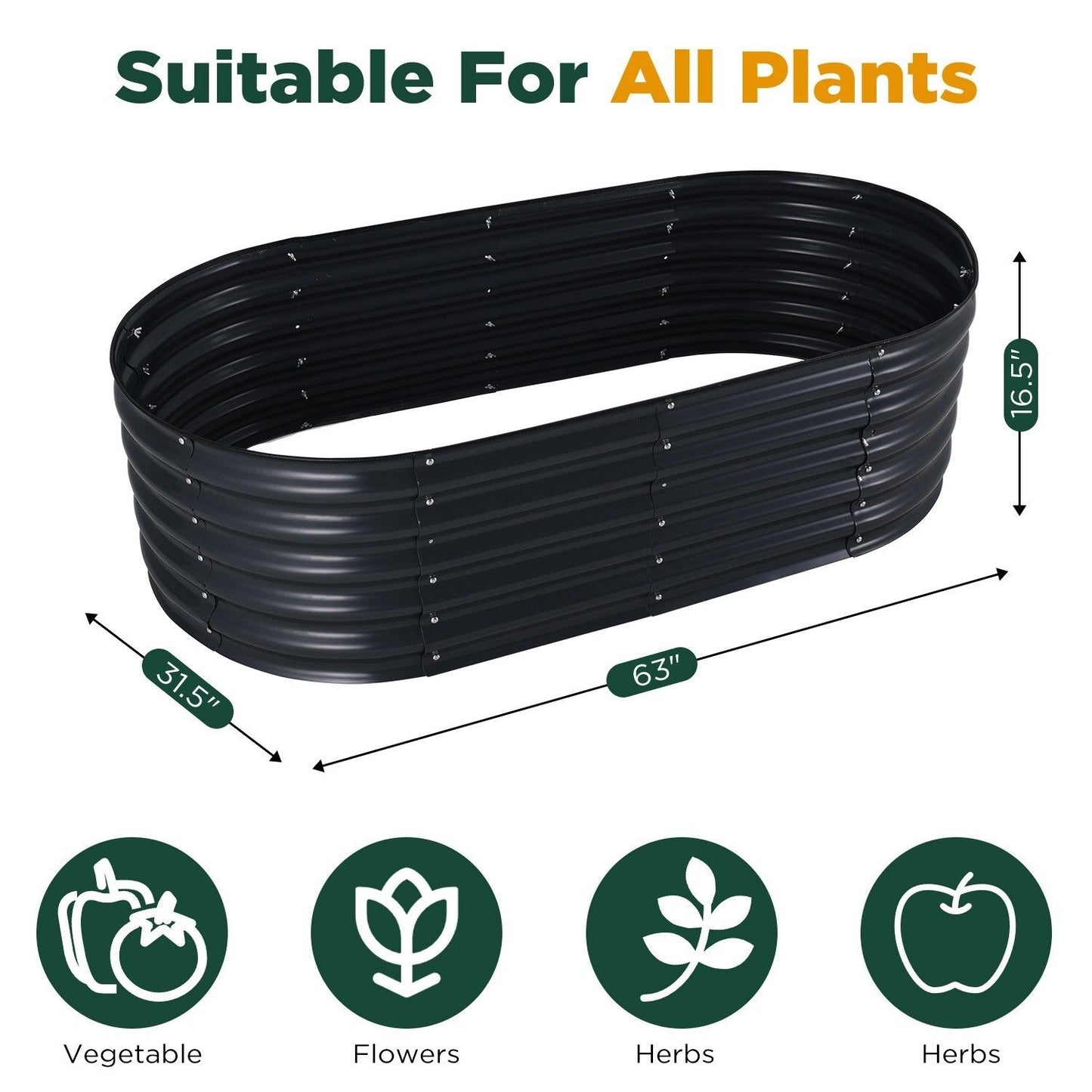 Oval Raised Garden Bed 160x80x42cm Galvanised Steel Planter - Image 8