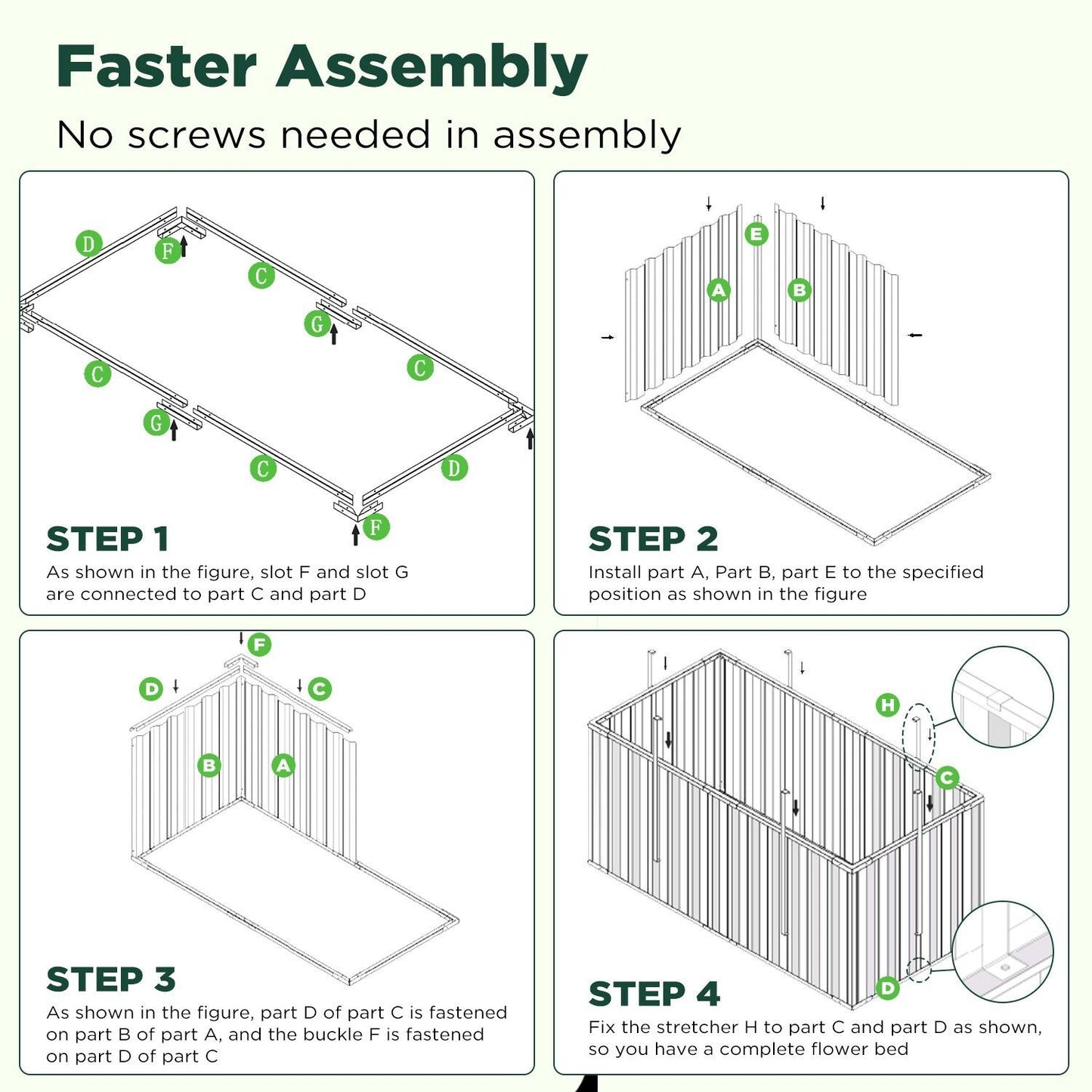 Galvanised Steel Raised Garden Rectangle Bed 160x80x42cm No-Screw Oval - Image 6