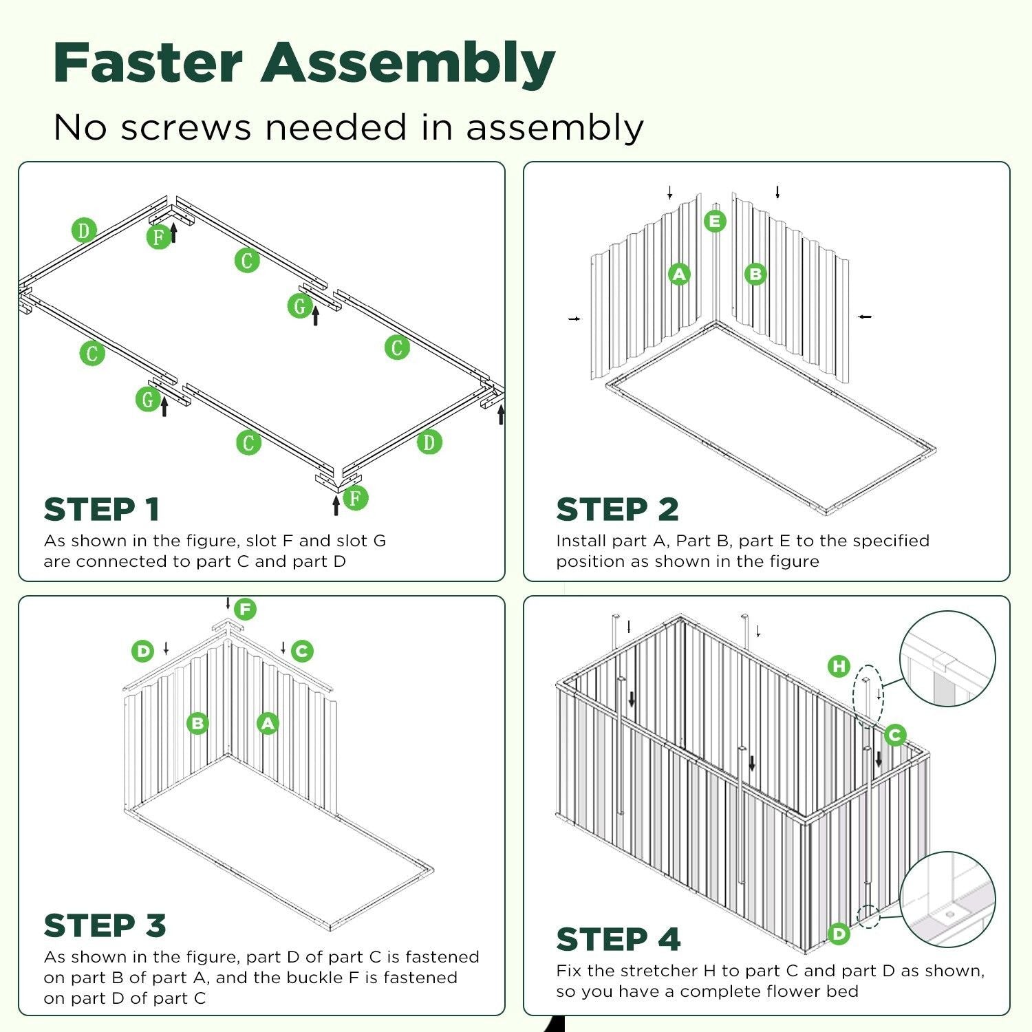 Galvanised Steel Raised Garden Rectangle Bed 160x80x42cm No-Screw Oval - Image 6