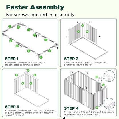 Galvanised Steel Raised Garden Rectangle Bed 160x80x42cm No-Screw Oval - Image 6