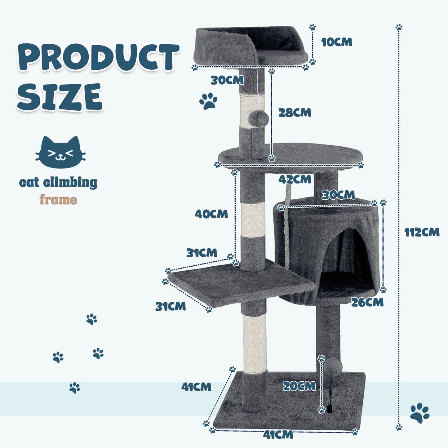 Cat Tower Tree Scratching Post Dark Grey Condo 112cm  - Image 2