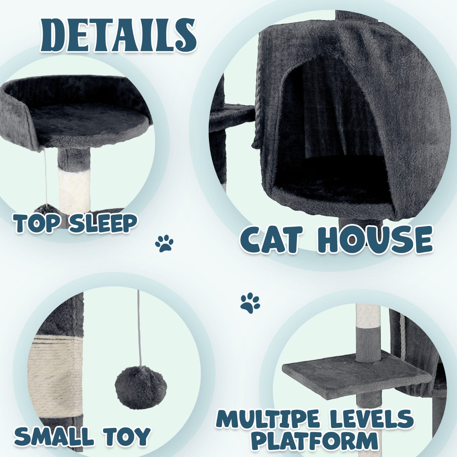 Cat Tower Tree Scratching Post Dark Grey Condo 112cm  - Image 3