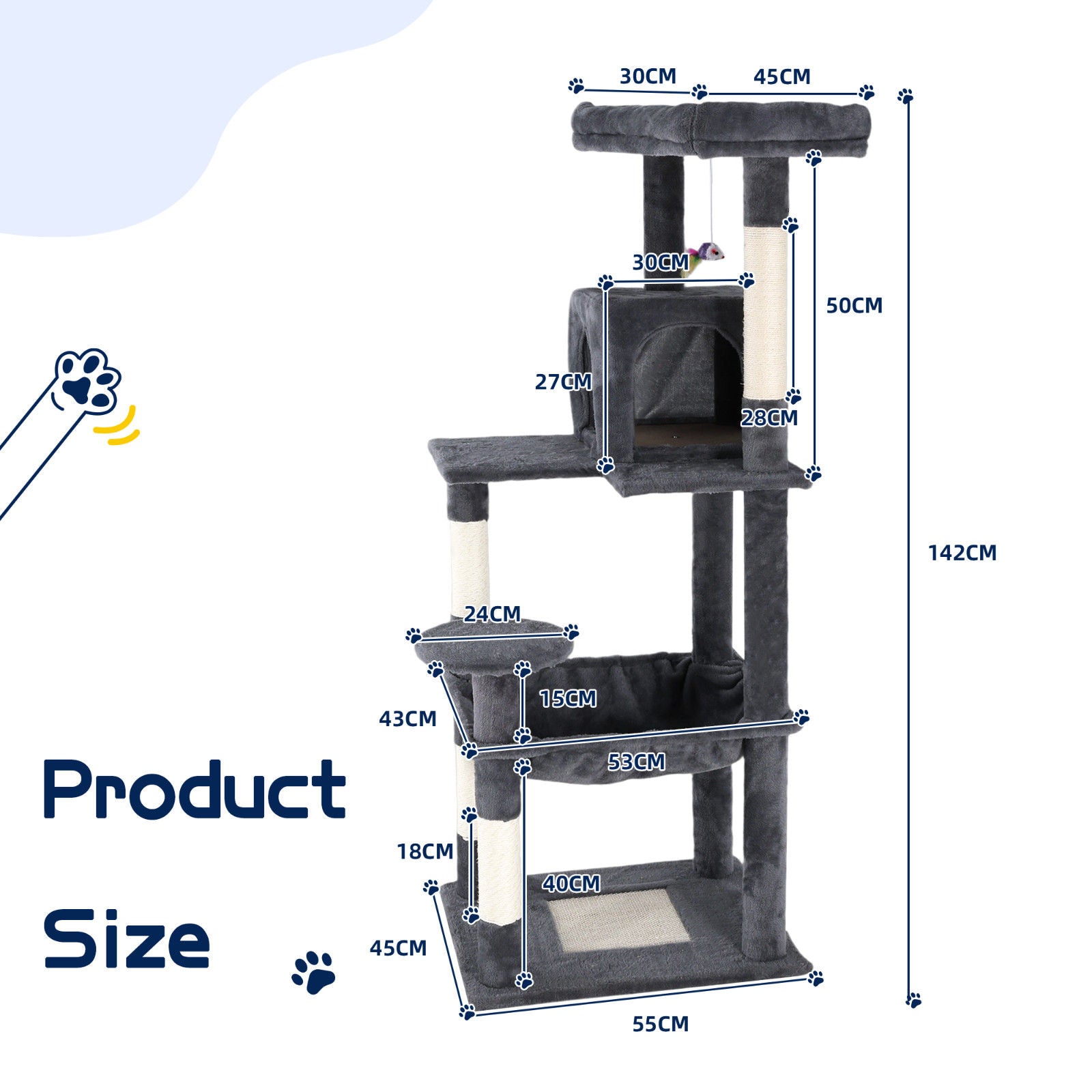 Cat Tower Tree Condo Scratching Post Dark Grey 142cm  - Image 2
