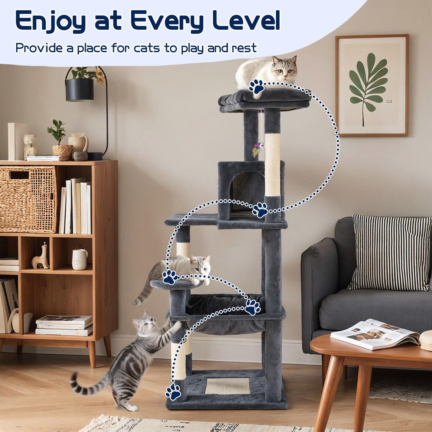 Cat Tower Tree Condo Scratching Post Dark Grey 142cm  - Image 3