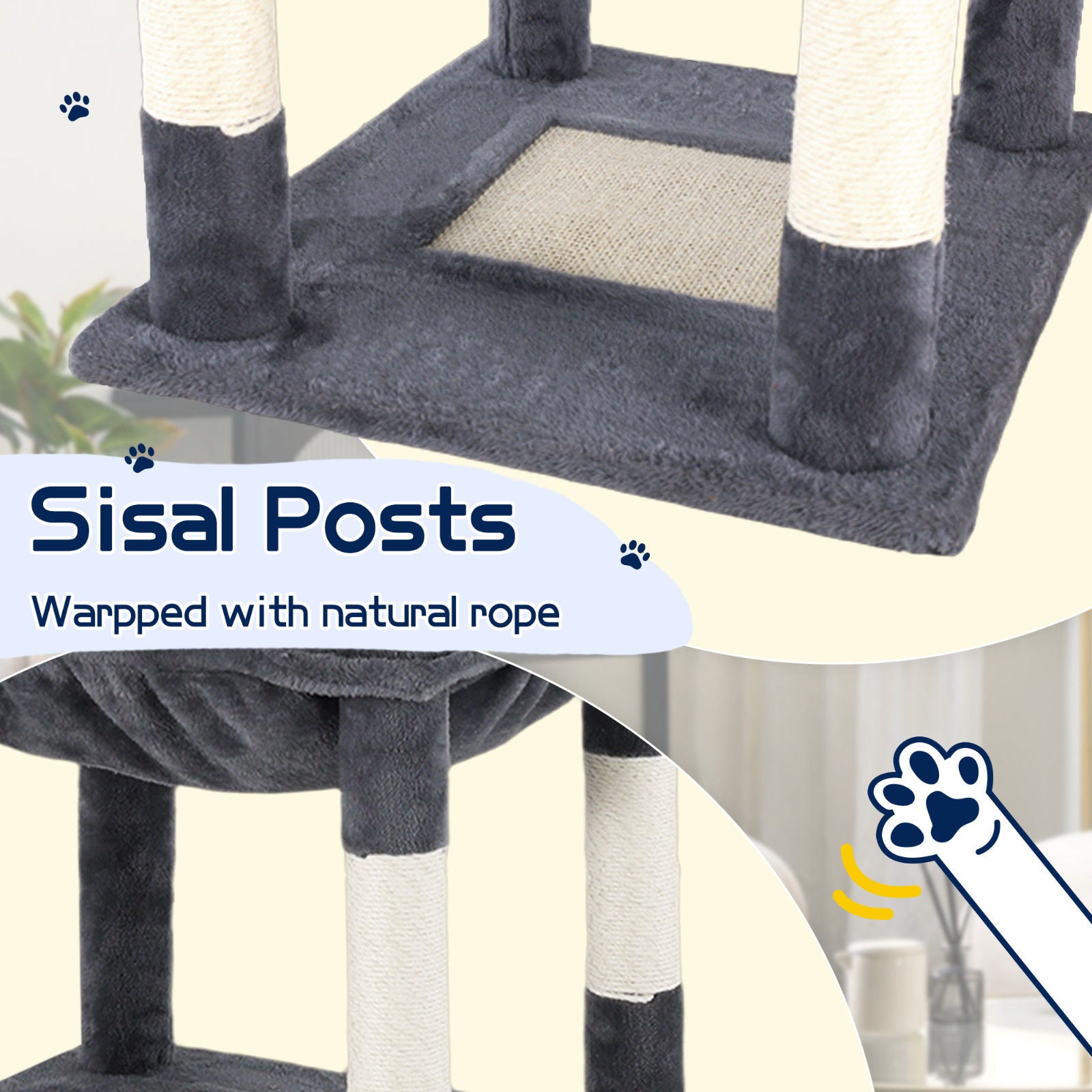 Cat Tower Tree Condo Scratching Post Dark Grey 142cm  - Image 9