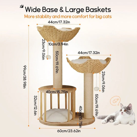 Cat Tree Tower Large Scratching Post Condo Basket Activity Center - Image 3