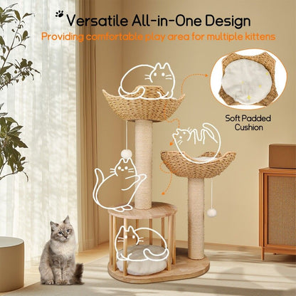Cat Tree Tower Large Scratching Post Condo Basket Activity Center - Image 6