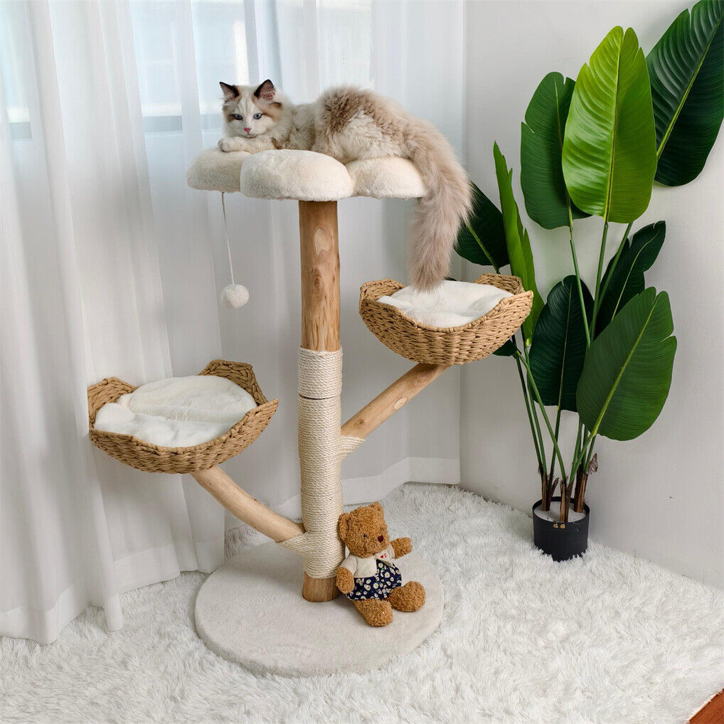 Cat Tree Scratcher Plush Sisal Willow Wood w Basket Cushion - Image 2