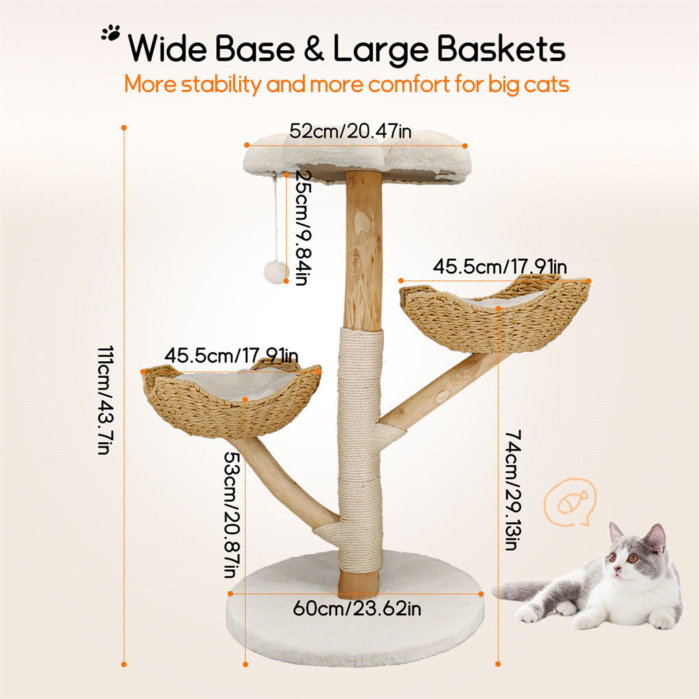 Cat Tree Scratcher Plush Sisal Willow Wood w Basket Cushion - Image 3