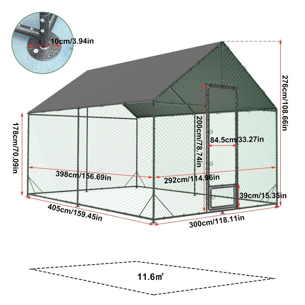 XL Chicken Coop 276x405x300cm Large Hen House Cage - Image 2