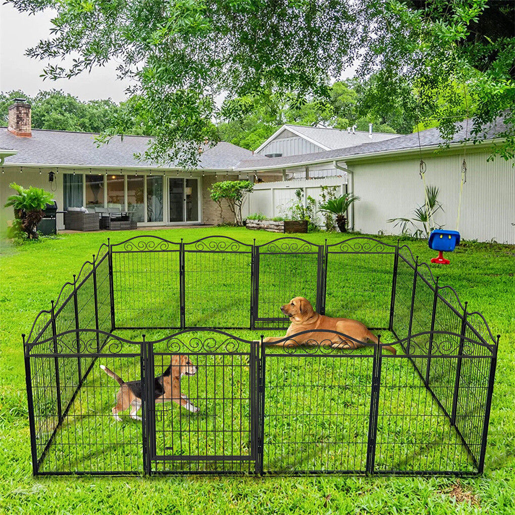 16 Panel Pet Playpen Gate Extension w/ Lockable Door Large Dog Cage - Image 3