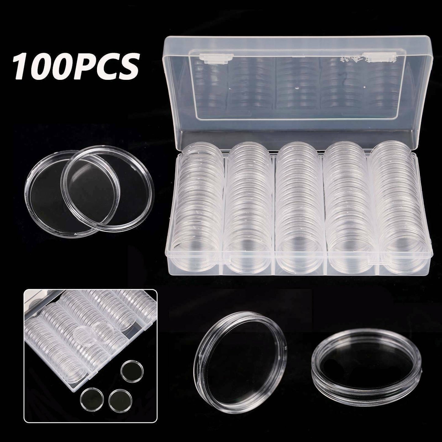 100PCS Clear Plastic Coin Holder Storage Box 20-30mm - Image 4