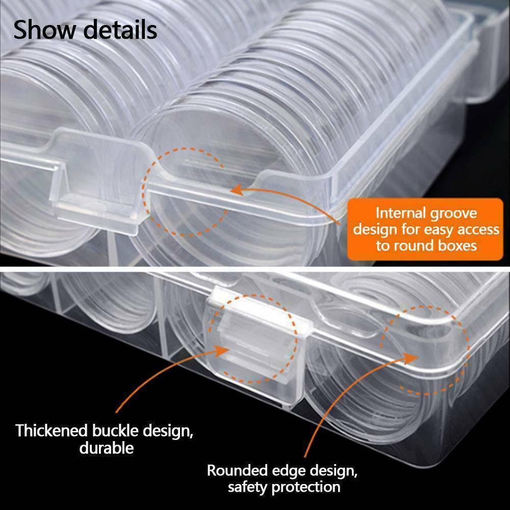 100PCS Clear Plastic Coin Holder Storage Box 20-30mm - Image 5