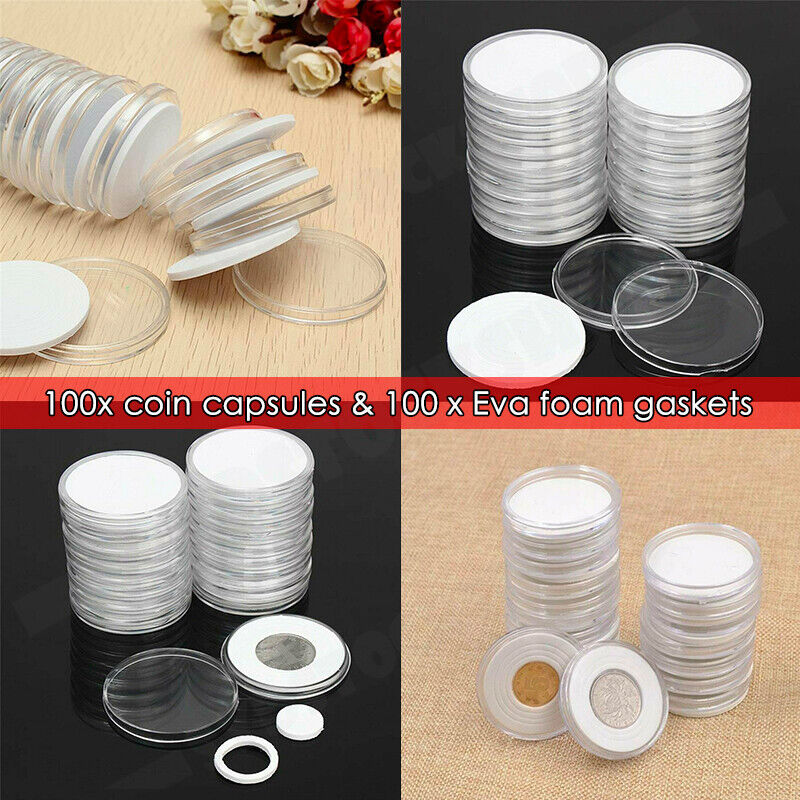 100PCS Clear Plastic Coin Holder Storage Box 20-30mm - Image 7