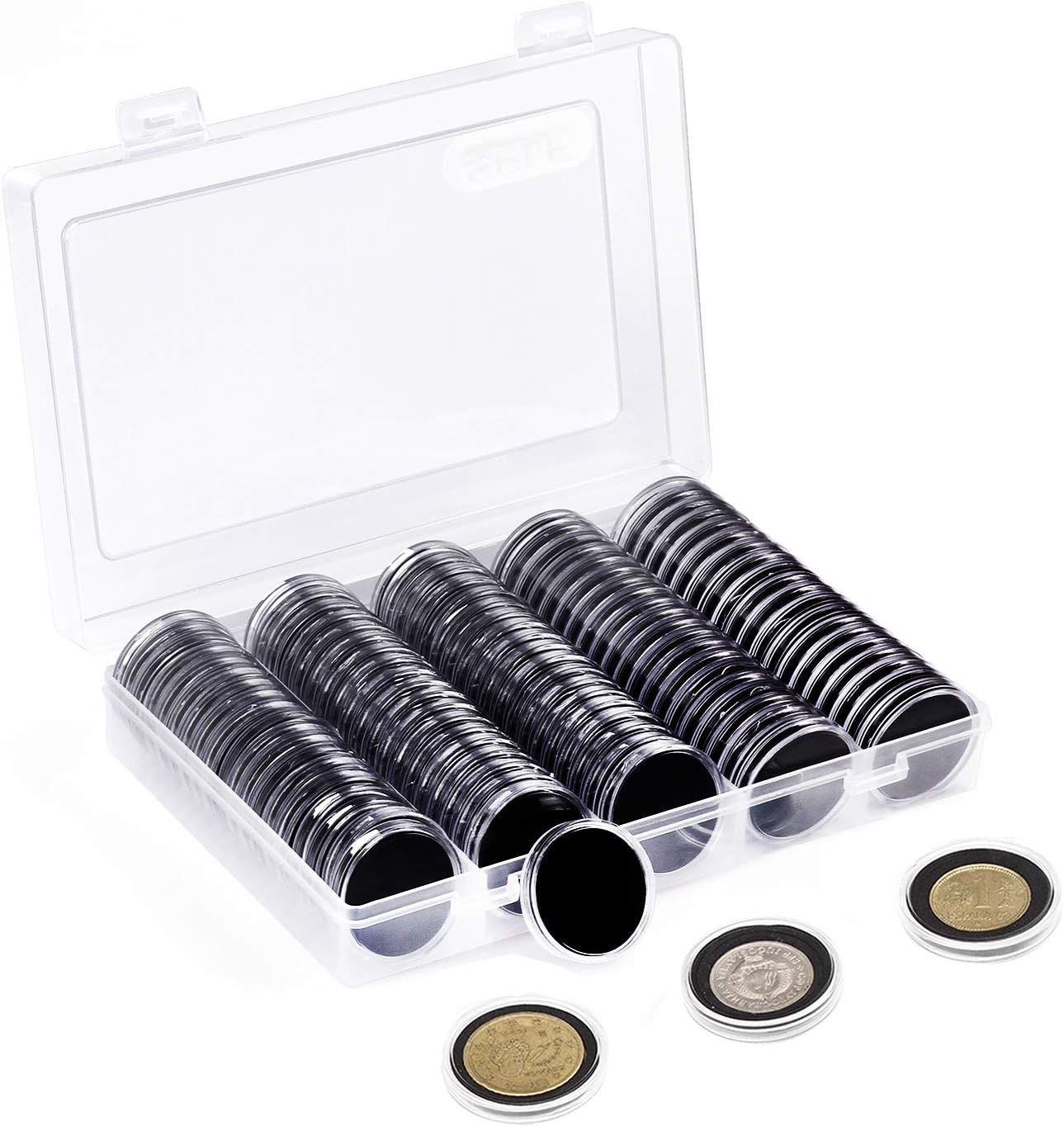 100pcs 46mm Clear Plastic Coin Holder Capsules Storage Box