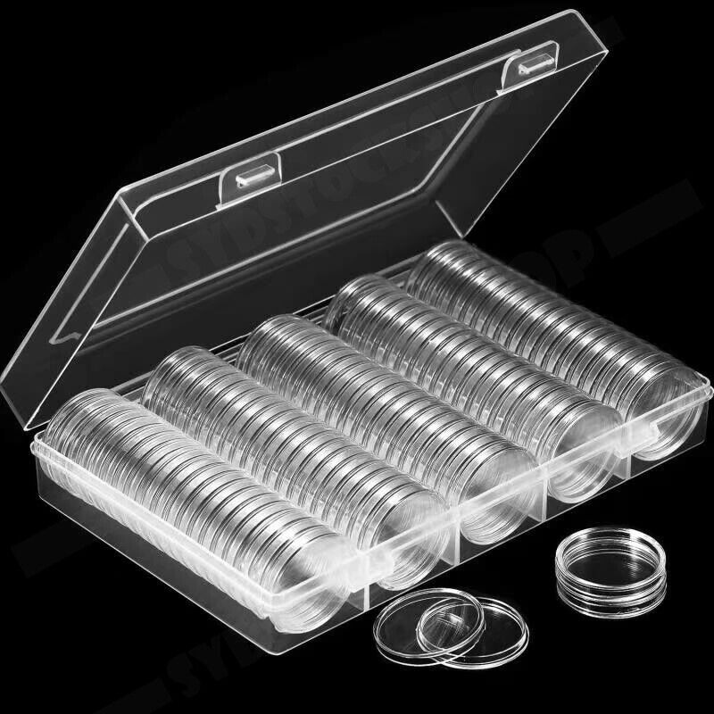 100pcs 46mm Clear Plastic Coin Holder Capsules Storage Box - Image 6