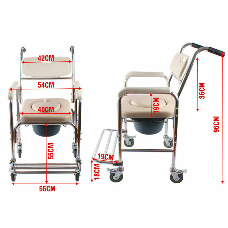 Aluminum Bedside Commode Chair 200kg Mobile Shower Toilet Wheelchair - Image 3
